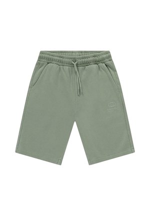 Groene katoenen shorts met een elastische tailleband en een trekkoord. Voorzien van zijzakken en een subtiel logo in witte print. Casual ontwerp.