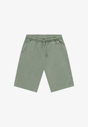 Groene katoenen shorts met een elastische tailleband en een trekkoord. Voorzien van zijzakken en een subtiel logo in witte print. Casual ontwerp.