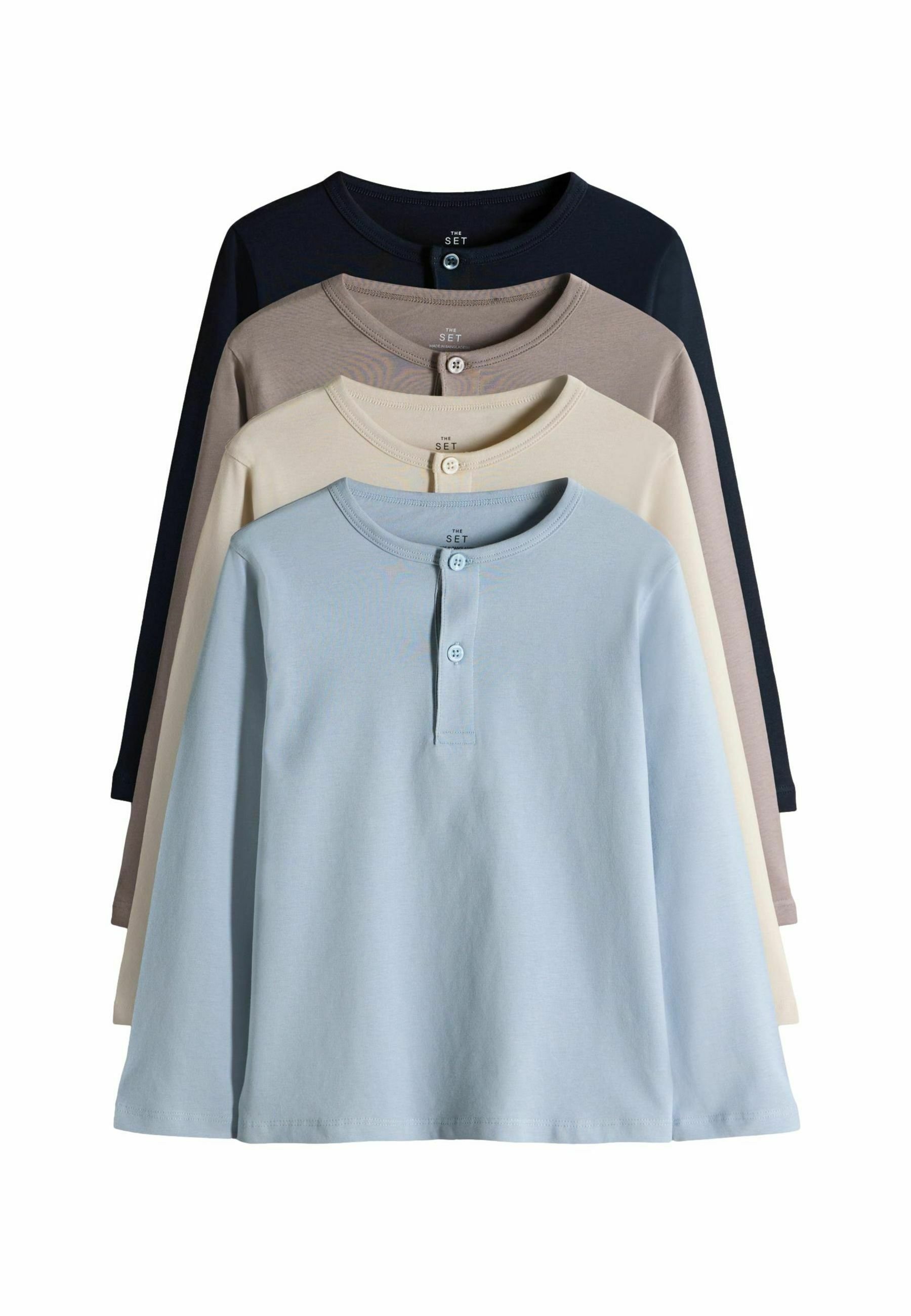 4er Pack Jungen Henley-Shirts - Langarm In Navy, Brown, Blue & Cream