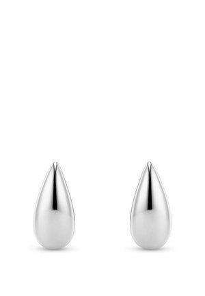 Sterling sølv hængende øreringe med en poleret, tåreformet design, der har glatte overflader og en reflekterende finish.