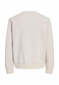 Sweat-shirt uni beige clair à manches longues avec poignets et ourlet côtelés, montré de dos sur fond blanc.
