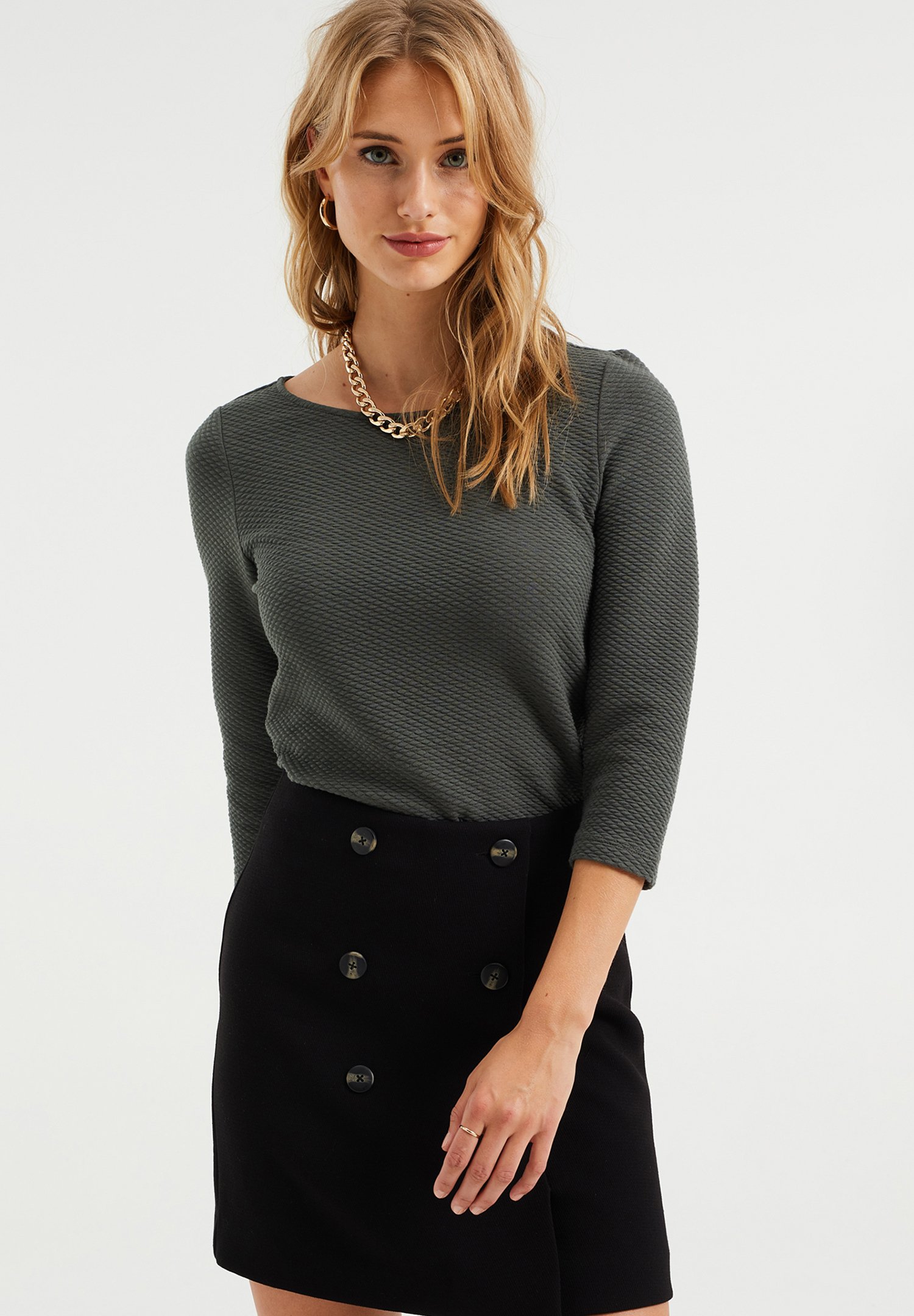WE Fashion DAMES MET STRUCTUUR - Longsleeve - dark green/donkergroen -  Zalando.nl