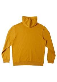 Felpa con cappuccio di colore giallo senape, realizzata in tessuto morbido, con cappuccio a tre pezzi, maniche lunghe e polsini e orlo a costine.