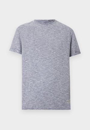 Μπλούζα με κοντά μανίκια και στρογγυλή λαιμόκοψη, με λεπτές οριζόντιες ναυτικές και λευκές ρίγες και μια μικρή ορθογώνια ετικέτα κοντά στο τελείωμα.