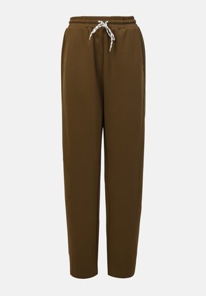 Pantaloni jogger marroni con vita elastica e coulisse, due tasche laterali e vestibilità comoda. Realizzati in tessuto morbido e elasticizzato per il massimo comfort.