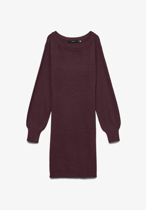 Tumši sarkana ribota trikotāžas kleita ar gariem balona piedurknēm un apaļu kakla izgriezumu. Raksturīga mīksta tekstūra un pieguļošs siluets.