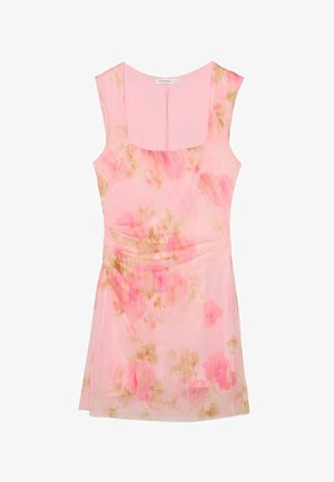 Stradivarius, FITTED FLORAL PRINT DRESS - Denné šaty - light pink
