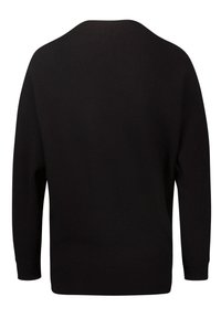 Pull noir à manches longues en maille avec texture côtelée, ourlet droit et poignets ajustés, vu de dos sur un fond uni.