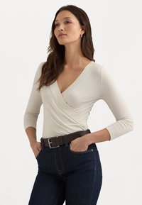 Lauren Ralph Lauren SURPLICE JERSEY TOP - Tops ar garām piedurknēm - mascarpone cream