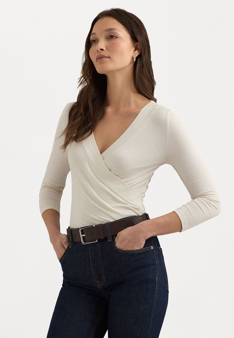 Lauren Ralph Lauren SURPLICE JERSEY TOP - Tops ar garām piedurknēm - mascarpone cream