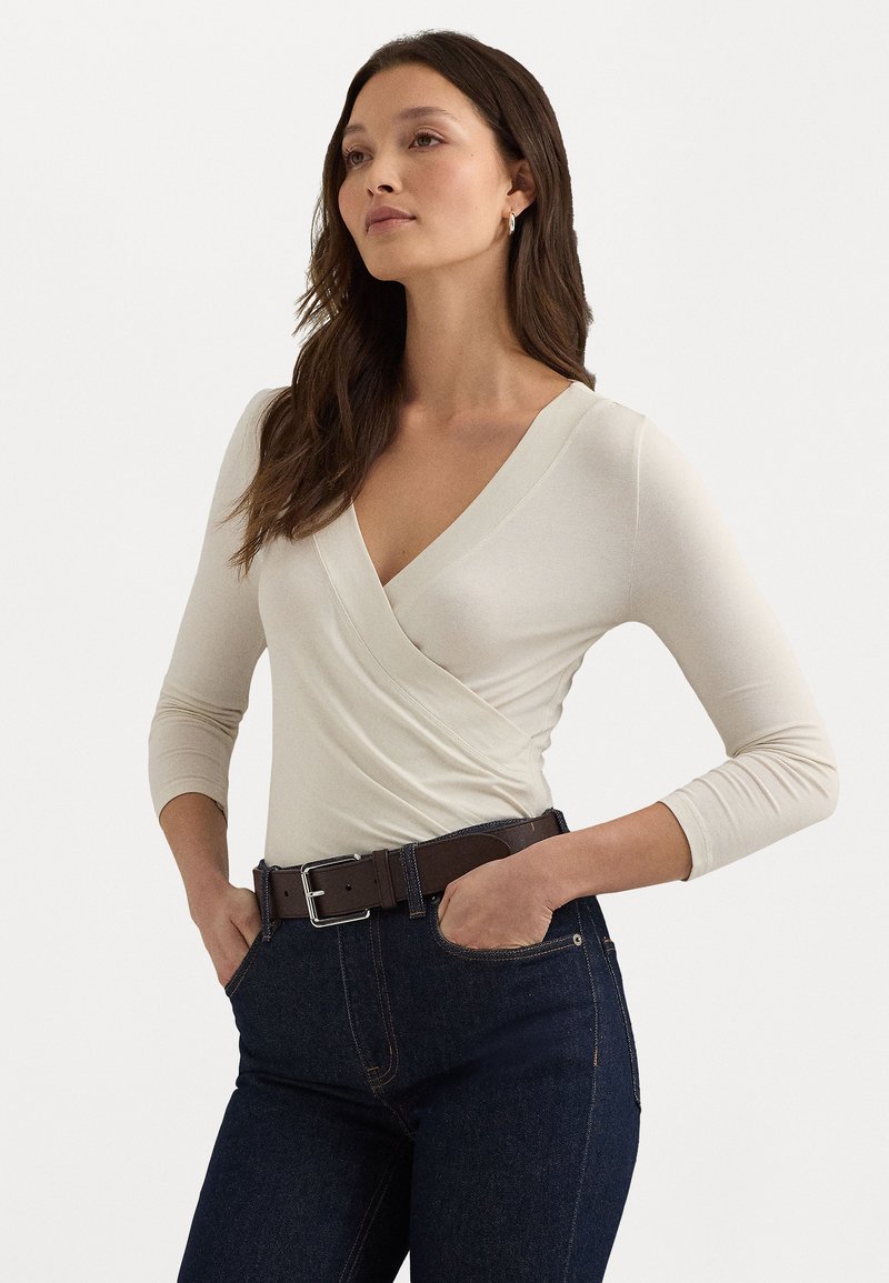 Lauren Ralph Lauren - SURPLICE JERSEY TOP - Top s dlouhým rukávem - mascarpone cream, Zvětšit