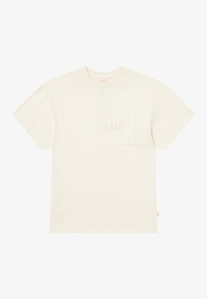T-shirt à manches courtes et col rond en coton blanc cassé. Doté d'une poche sur la poitrine gauche et d'un logo "BLKVIS" discret en impression claire.
