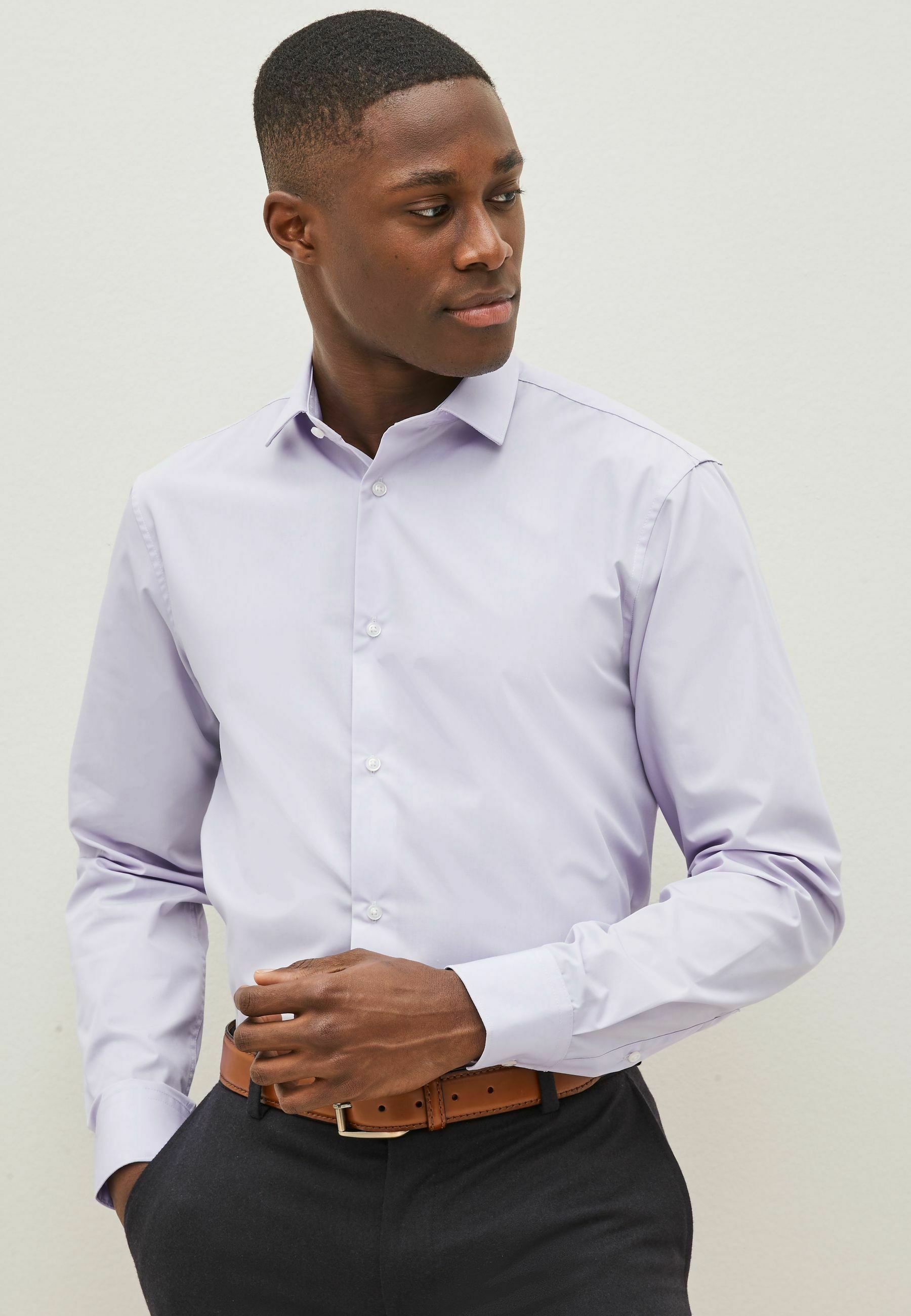 Chemise Homme Nicole Farhi Taille L - Couleur Lilas/gris, 100% Coton, Broderie, Manches Longues, Neuve Avec étiquette
