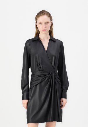 COLLARED V NECK DRAPPED DRESS - Vestito elegante - black