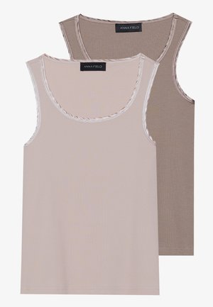 Anna Field TOP WITH SATIN BINDING 2 PACK - Top - brown/light pink