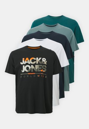 Jack & Jones JJLUKE PLUS TEE 5 PACK - Print T-shirt - goblin blue/white/black/deepteal/navy blazer