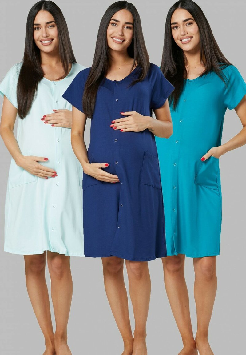 Happy Mama 3PACK Nightie blue grey & mint & aqua/light blue