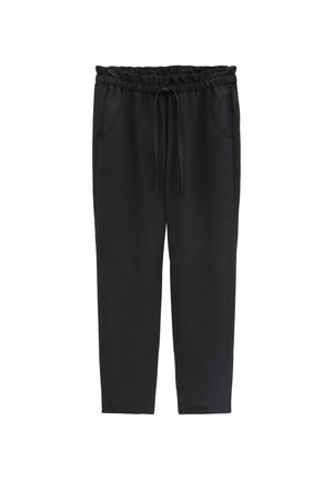 Schwarze Freizeithose mit elastischem Bund und verstellbarem Kordelzug, mit Seitentaschen und lässiger Passform.