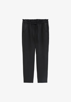 Schwarze Freizeithose mit elastischem Bund und verstellbarem Kordelzug, mit Seitentaschen und lässiger Passform.