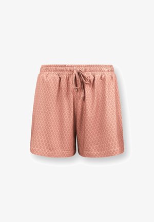 Roze shorts met een elastische tailleband, koord en een subtiel diamantpatroon. Gemaakt van lichtgewicht stof en voorzien van zijzakken.