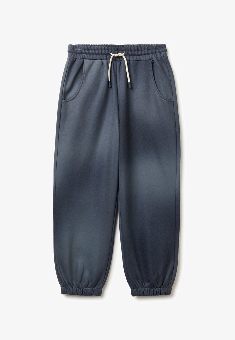 Navy Sweatpants aus weichem Material, mit einem elastischen Bund und Kordelzug, seitlichen Taschen und elastischen Bündchen an den Knöcheln.