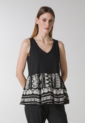 RUFFLED ETHNIC EMBROIDERY CANOTTIERA - Bluse - nero