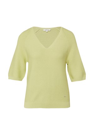Lichtgroene gebreide trui met korte mouwen, V-hals en geribbelde boorden en zoom, met label van het merk s.Oliver.