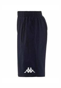 Pantaloni sportivi blu navy realizzati in materiale morbido, dotati di una cintura elastica, due tasche laterali e un logo bianco sull'orlo.