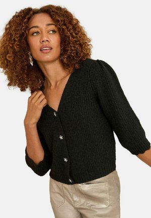 REGULAR FIT - EMBELLISHED BUTTON CARDIGAN WITH WOOL . - Kardigán - black