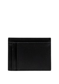 Portafoglio in pelle nera con superficie texturizzata, dotato di diversi scomparti per carte e un design rettangolare elegante. Nessun logo visibile o decorazioni.