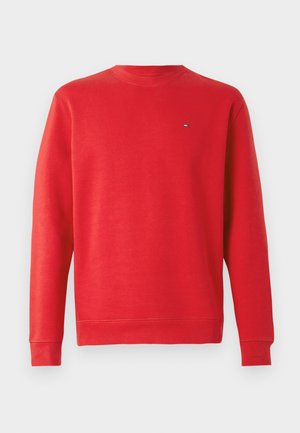 Sudadera roja hecha de suave algodón, con cuello redondo, mangas largas, puños y bajo acanalados, y un pequeño logotipo en el pecho.