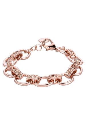 Armbånd i rosaguld med skiftevis glatte og krystaldækkede led og en hummerlåslukning på hvid baggrund.
