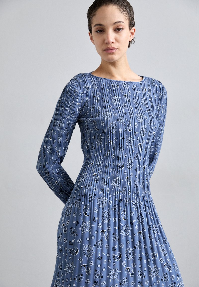 princess polly baby blue dress June Maxi Shirt Dress in Oxford Blue and White Bird Print – KAL RIEMAN main image 1