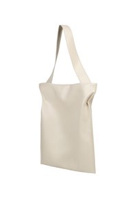 Borsa tote in pelle color beige; design minimalista con una sola tracolla e texture morbida e liscia; orlo superiore leggermente drappeggiato.