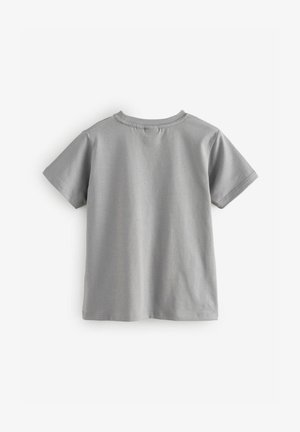 Pilkas medvilnės marškinėliai su trumpomis rankovėmis, apvaliu kaklu ir lygiu paviršiumi. Pasižymi paprastu dizainu, be matomų raštų ar akcentų.