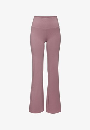 Rosa, hoch taillierte Schlaghosen aus weichem, dehnbarem Material mit glatter Oberfläche und nahtloser Verarbeitung.