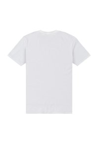 Bílý krátký rukáv T-shirt s hladkou strukturou, kulatým výstřihem a bez ozdob nebo vzorů. Jednoduchý design, nezdobený zadní pohled.