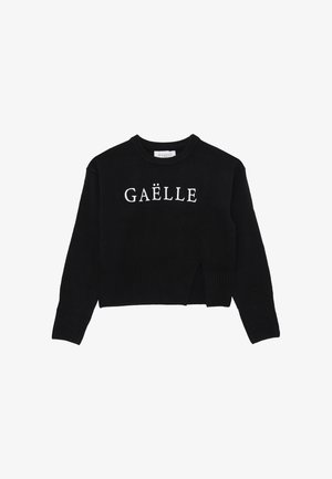 Maglione corto nero realizzato in tessuto a maglia, con polsini e orlo a costine, con la scritta "GAËLLE" stampata in bianco sul davanti.