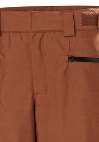 Bruine, geweven stoffen shorts met een gladde textuur. Beschikt over een platte tailleband, een klittenbandsluiting en een ritszak aan de zijkant.