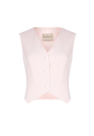 Gilet rosa chiaro senza maniche con scollo a V, tre bottoni rotondi e dettagli con spacco laterale, realizzato in Italia da Rinascimento.