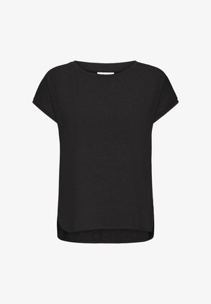 T-shirt nero a maniche corte realizzato in tessuto morbido, con scollatura rotonda, orlo arrotondato e leggeri spacchi laterali per facilitare i movimenti.