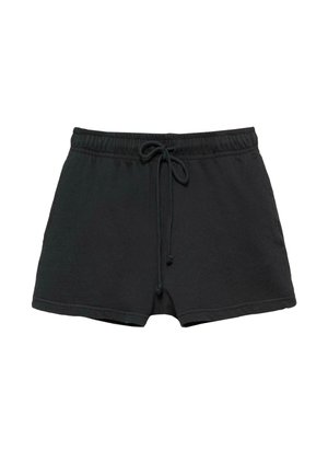 Schwarze Freizeithose mit elastischem Bund und Kordelzug, seitlichen Taschen und einem lockeren Schnitt.