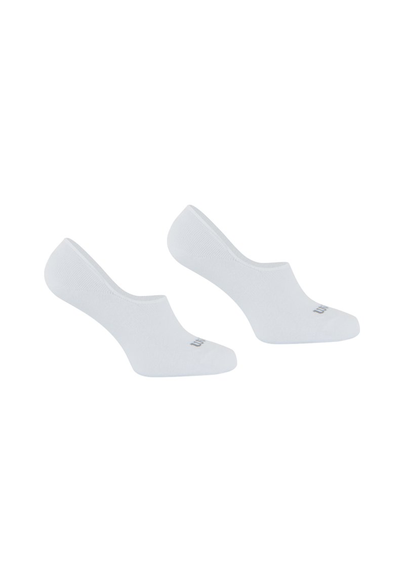 Chaussettes blanches invisibles en mélange de coton, au design bas, avec une texture lisse et un logo discret sur la semelle.