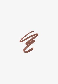 Échantillon de crème ou de liquide marron appliqué en plusieurs lignes, montrant une texture lisse sur un fond blanc.