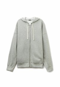 Hellgrau zip-up Hoodie aus weichem Stoff, mit einer Kängurutasche, Zugkordel-Haube und gerippten Bündchen und Saum.
