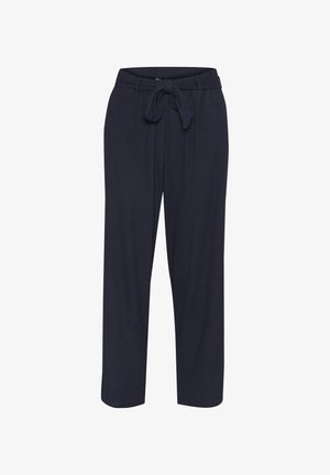 Marinefarbene weit geschnittene Hosen aus weichem Stoff, mit einer Kordelzugbund und leichter Textur, in geradem Schnitt, der am Knöchel endet.