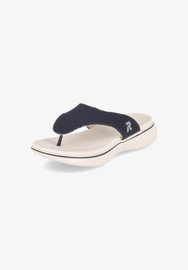 Marine mesh flip-flop sandaal met een getextureerde witte zool, voorzien van een zwarte teenband en een logo-accent op de band.