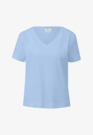 Light blue short-sleeve t-shirt with a v-neck design. Made of soft fabric, featuring a relaxed fit and minimal stitching details.