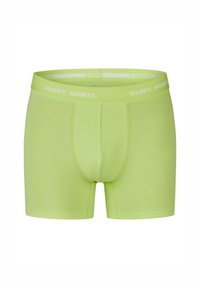 Lichtgroene boxershorts van katoen met een snug fit. Voorzien van een tailleband met "HAPPY SHORTS" in het wit gedrukt. Ontwerp met een voorkantspouch.