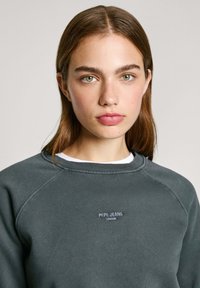Mörkgrön sweatshirt med rund halsringning, med en liten broderad logotyp på bröstet. Mjuk, i bomullsblandning.